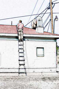 Roof Inspection, Inspector on ladder